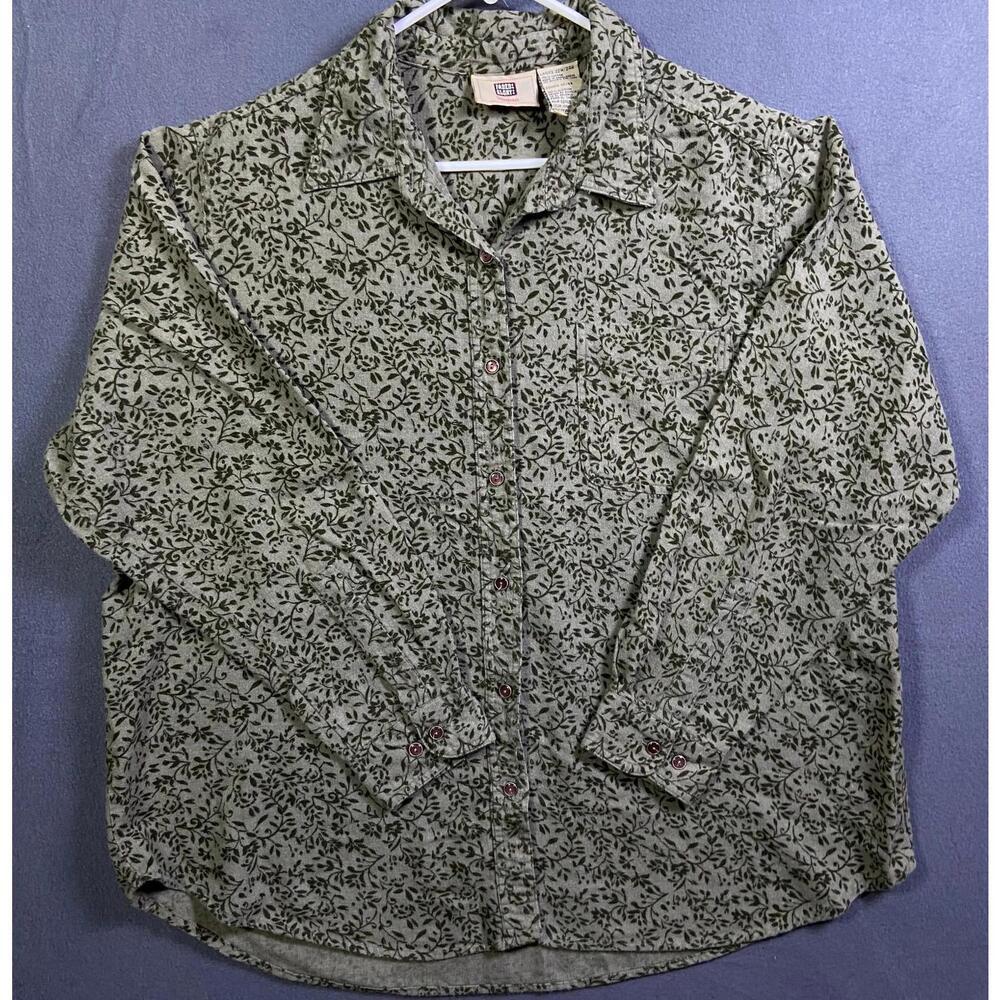 Faded Glory Women's Button Up Shirt Floral Long Sleeve Round Hem 22W 24W Nature